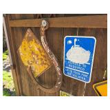 Contents of Fence Wall - Primitives, Antiques, Signs Cast Iron Items etc