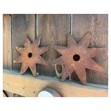 Contents of Fence Wall - Primitives, Antiques, Signs Cast Iron Items etc
