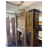 Working Antique Mission Oak Grandfather Clock w/ Pendulum & Weights