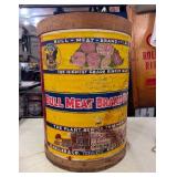 Very Cool Antique Bull-Meat Brand Flour Barrel w/Original Lid - Great Graphics!