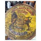 Very Cool Antique Bull-Meat Brand Flour Barrel w/Original Lid - Great Graphics!