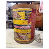 Very Cool Antique Bull-Meat Brand Flour Barrel w/Original Lid - Great Graphics!