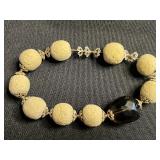 VTG Double-Strand Pearl Bead Bracelet (unauthenticated) & Cream Textured Bead Stretch Bracelet with Black Faceted Accent
