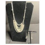 VTG Necklace Set - Gold Disc VCLM Necklace, Dreamcatcher Necklace, Faux Pearl Necklace w Matching Earrings, Rhinestone Necklace