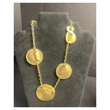 VTG Necklace Set - Gold Disc VCLM Necklace, Dreamcatcher Necklace, Faux Pearl Necklace w Matching Earrings, Rhinestone Necklace