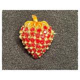 Gold-Tone Multi-Chain Necklace with Red Crystal Cluster Strawberry Pendant Pin & More!