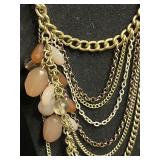 Gold-Tone Multi-Chain Necklace with Red Crystal Cluster Strawberry Pendant Pin & More!