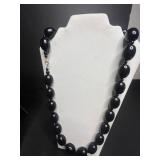 Collectible Cow Button, Black Bead Necklaces Set with Layered Silver Tone Chains & Dangling Earrings