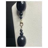 Collectible Cow Button, Black Bead Necklaces Set with Layered Silver Tone Chains & Dangling Earrings