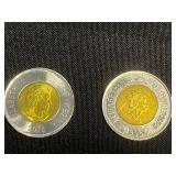 Canadian Toonie Coins & Maple Leaf Keychain (Lot of 9)