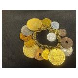 Bracelet Lot - 4 Mixed Bracelets, Gold Tone Bangle, Coin & Charm Styles
