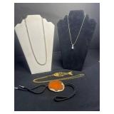 Necklace Jewelry Mixed Lot - Gold Tone Chains, Pendants & Bolo Tie