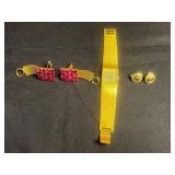 Lord Elgin Quartz Watch untested, American Legion Buttons & Pink Rhinestone & Mesh Cuff Links