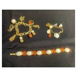 VTG Charm Bracelets - One Signed Trifari, Florida Shell & Pearl (Lot of 3)