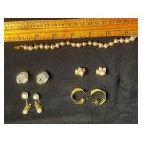 VTG Monet Bracelet & Faux Pearl Jewelry Mixed Lot w Four Pairs of Earrings