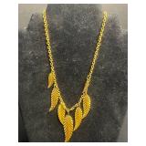 VTG Costume Jewelry - Leaf Necklace, Tiger Eye Pendant w Matching Earrings & Kramer & Coro Clip Earrings