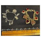 VTG Charm Bracelets - Silver Tone, Gold Tone & Red Stones