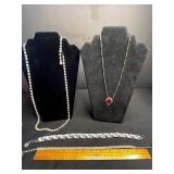 Kramer of NY Bracelet - Costume Jewelry - Necklace & Bracelet Lot of 4 - Rhinestone, Pearl & Floral Styles