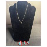 Fashion Jewelry Set - Initial M Necklace & Laurel Burch Dove Heart Pin w Matching Earrings (Lot of 3)