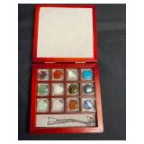 Heart Pendant Necklace Set - Assorted Gemstone Hearts in Wood Box (Lot of 12)