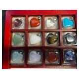 Heart Pendant Necklace Set - Assorted Gemstone Hearts in Wood Box (Lot of 12)