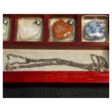 Heart Pendant Necklace Set - Assorted Gemstone Hearts in Wood Box (Lot of 12)