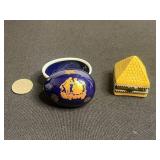 Limoges (one signed) Trinket Boxes Blue Oval & Pyramid w Camel (Lot of 2)