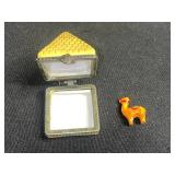 Limoges (one signed) Trinket Boxes Blue Oval & Pyramid w Camel (Lot of 2)