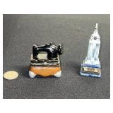 Miniature Trinket Boxes - Sewing Machine & Empire State Building (Lot of 2)