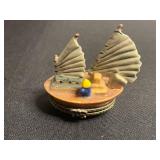 VTG Mini Decorative Trinket Boxes Sailboat w Surprise Inside & Travel Chest w Passport (Set of 2)