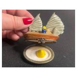 VTG Mini Decorative Trinket Boxes Sailboat w Surprise Inside & Travel Chest w Passport (Set of 2)