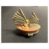 VTG Mini Decorative Trinket Boxes Sailboat w Surprise Inside & Travel Chest w Passport (Set of 2)