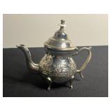 VTG Silver Plated Moroccan Teapot - Ornate Metal Teapot With Script