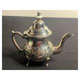 VTG Silver Plated Moroccan Teapot - Ornate Metal Teapot With Script