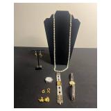 VTG Jewelry & Watches Mixed Lot - Pearl Like Necklace, 3 Watches &  - watches untested