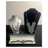 VTG Beaded Necklaces & Connemara Marble Watch - untested