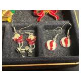 VTG Holiday Jewelry Assortment - Christmas Pins & Earrings in Case