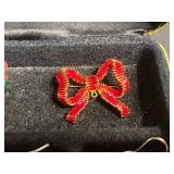VTG Holiday Jewelry Assortment - Christmas Pins & Earrings in Case