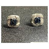 Sterling Silver Earrings - 925 Sapphire Like Studs & Hoops Pair