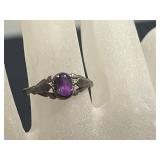 Beautiful Sterling Silver Jewelry Set Necklace Earrings w Blue Stone & Ring Size 7 w Purple Stone