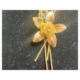 Gold Tone Jewelry Mixed Lot - Trifari Bracelet, Award Pendant, Cancer Medallion & Floral Necklace