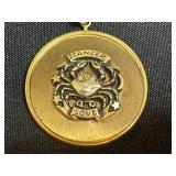 Gold Tone Jewelry Mixed Lot - Trifari Bracelet, Award Pendant, Cancer Medallion & Floral Necklace