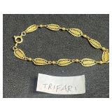 Gold Tone Jewelry Mixed Lot - Trifari Bracelet, Award Pendant, Cancer Medallion & Floral Necklace