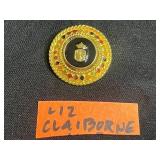Brooch Pin - Liz Claiborne Gold Tone Crest Rhinestone Pin