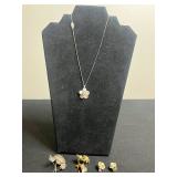 VTG Jewelry Lot - Sterling Silver 925 Flower Necklace, Brooches & Earrings