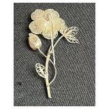 VTG Jewelry Lot - Sterling Silver 925 Flower Necklace, Brooches & Earrings