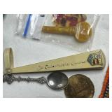 Souvenir VTG Collectibles Mixed Lot - Assorted Keychains, Mini Dominos, Spoons & Memorabilia in Case