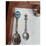 Souvenir VTG Collectibles Mixed Lot - Assorted Keychains, Mini Dominos, Spoons & Memorabilia in Case