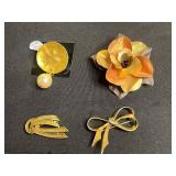 Gold Tone Brooch Lot - Maxine Denker & Floral Designs (Lot of 4)
