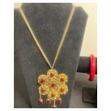 Cool VTG Costume Jewelry Mixed Lot of 4 - Inc Large Red & Gold Tone Filigree Floral Necklace
